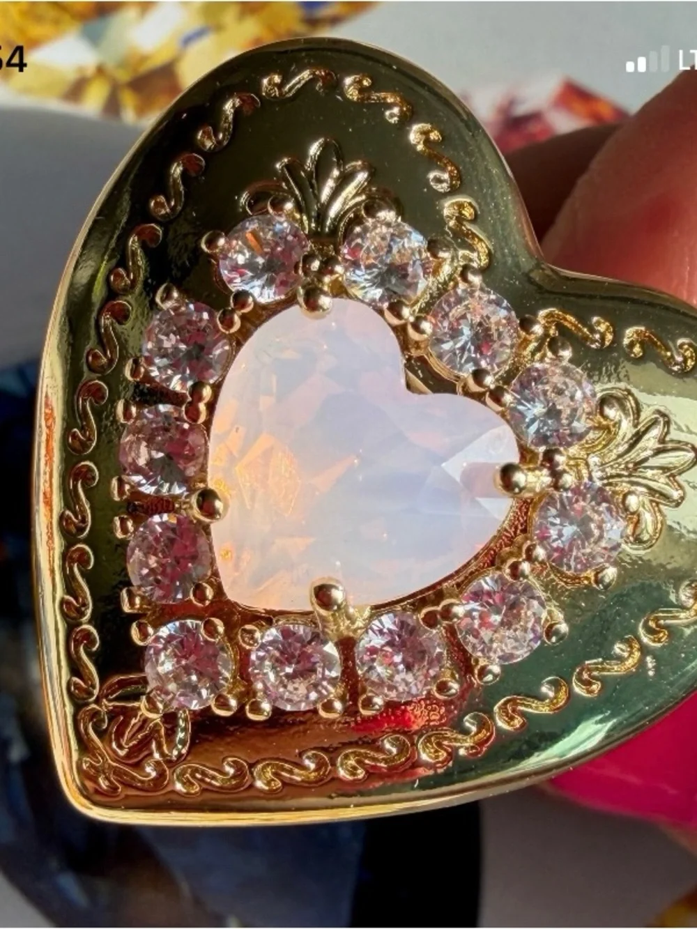 Feed me gems pink opal “Polly Locket” Ring - Picture 2 of 8